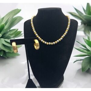Napier Earrings & Necklace Brushed Gold & Silver Tone Vintage Signed Set
